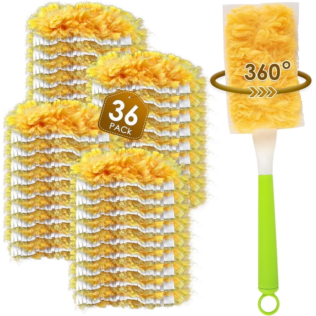 36 Count Feather Duster Refills for Swiffer Dusters Handle, 360 Degree Multi-Surface Duster Refill Kit with 1 Extra Handle, Disposable Dust Removal Brush Heads for Electronics Furniture, Car Interior