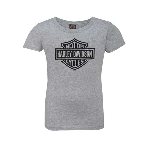Harley-Davidson Little Girls' Glitter Bar & Shield Short Sleeve Tee, Gray (4/5), Harley Davidson