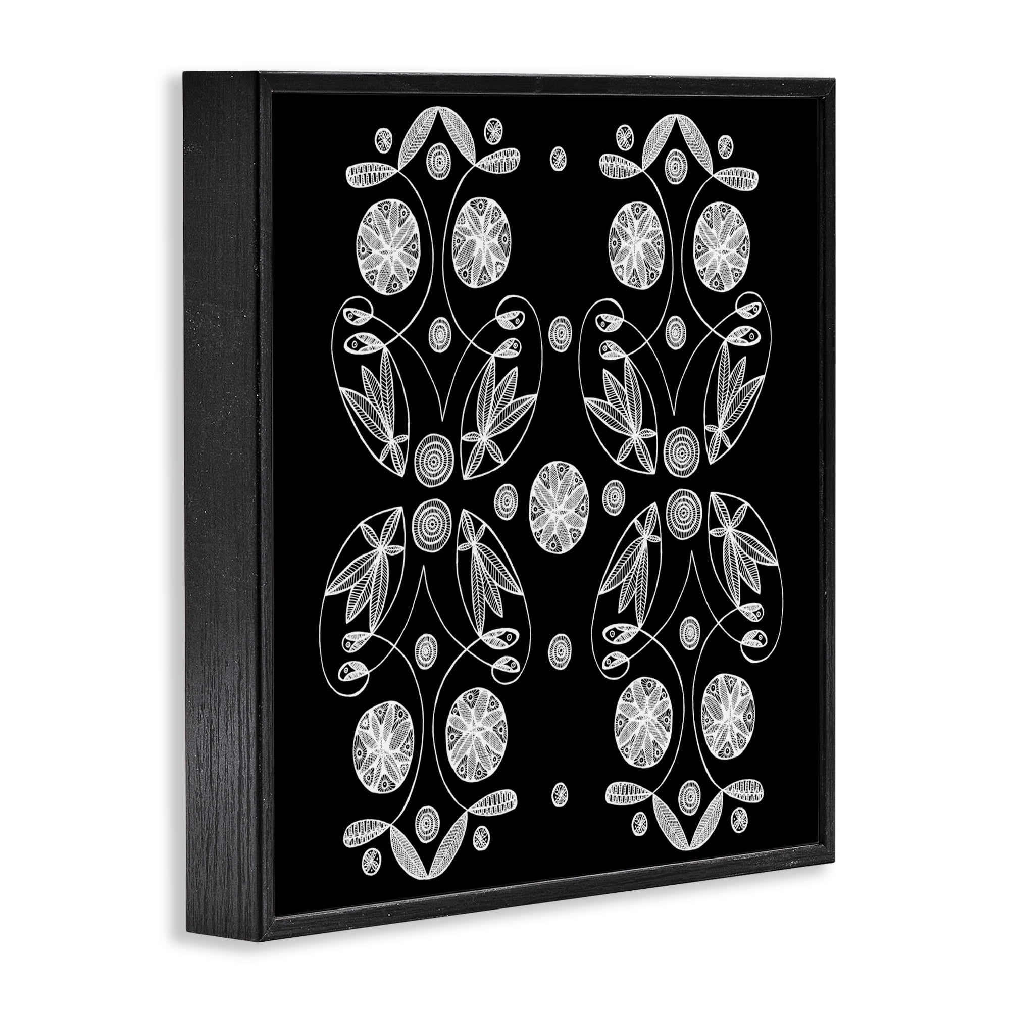 Stupell Industries Symmetrical Flower-Like Patterns Black Framed Giclee Art, design by El Perkin