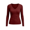 thumbnail image 6 of Slim Fit Womens Long Sleeve Shirts Ribbed Knit V Neck Tops Solid Color Soft Blouses Stretchy Breathable Casual Tees Basic Trendy Lightweight Fall Winter Blouses, 6 of 9