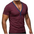 thumbnail image 1 of Camisetas de Manga Corta de los Hombres Casual Color Sólido V-Cuello Botón Camiseta para los Hombres, Transpirable Top de Verano para el Ejercicio, 1 of 7