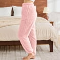 thumbnail image 4 of Solid Color Homewear Pants for Women Long High Waist Jogger Winter Comfort Fannal Pants Pink S, 4 of 7
