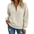 thumbnail image 4 of JFGHDG Womens Quarter Zip Oversized Sweatshirts Fleece Pullover Mock Neck Sweater Fall Workout Jacket Beige XL, 4 of 8