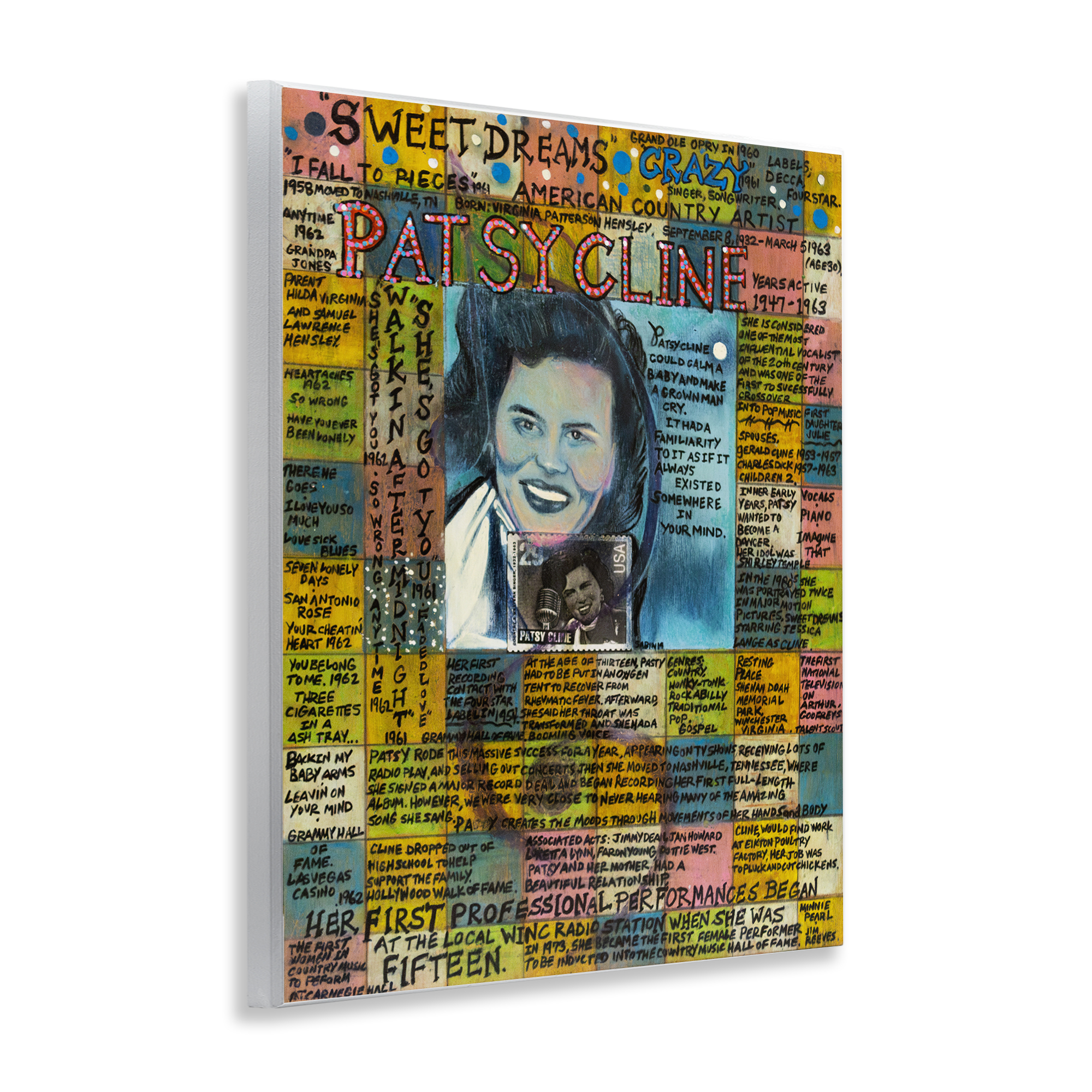 Stupell Industries Patsy Cline Collage People Drawing Unframed Art Print Wall Art, 11 x 14