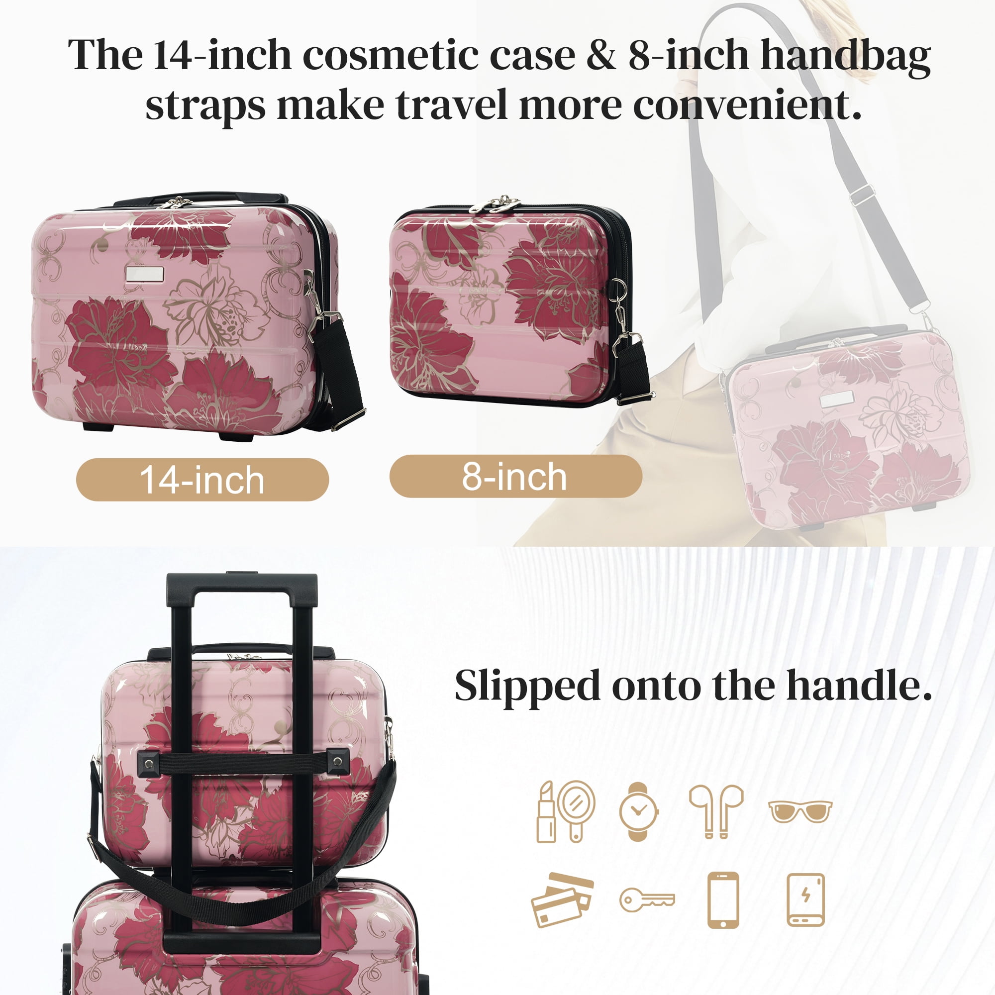 Euroco 5 Piece Luggage Sets with Spinner Wheels, Hardshell Lightweight Suitcase Set with TSA Locks and 2 Bags, Durable Checked Large Suitcase for Travel(8"/14"/20"/24"/28"),Purple Pink Flower