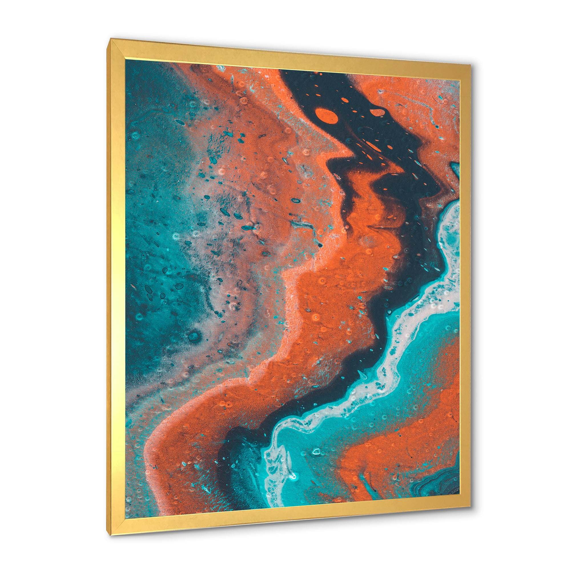 Designart 'Abstract Marble Composition In Orange and Blue I' Modern Framed Art Print