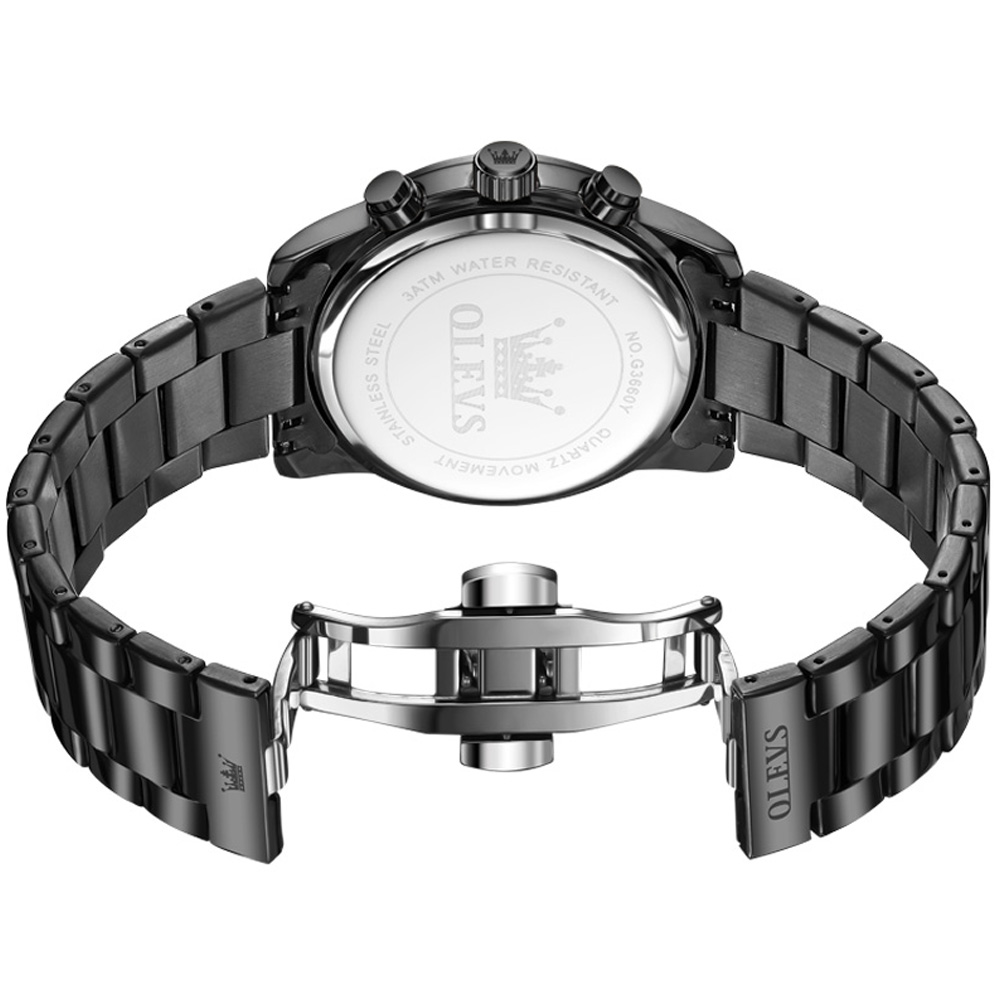 OLEVS Chronograph Watches for Men Fashion Dress Analog Quartz Moon Phase Stainless Steel Waterproof Luminous Date Luxury Mens Wrist Watches Reloj Para Hombre Rose/Black