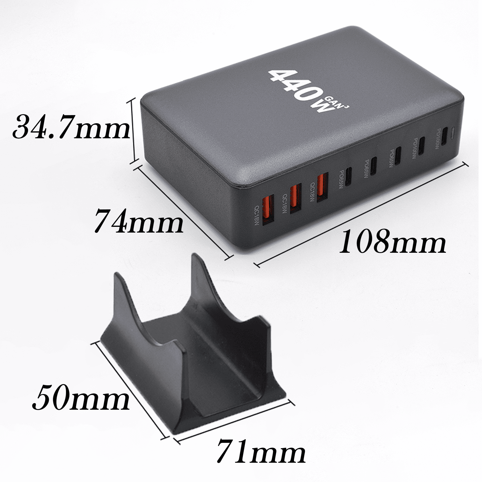 440W GaN 8-Port USB Type C Charging Station, 100W PD3.0 + QC3.0 Fast Charger Hub for Laptop, Phone, Tablet, Smartwatch - Safe & Reliable
