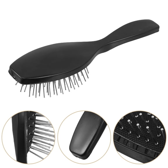 Beaupretty Metal Bristle Hair Brush Black Plastic Styling Detangling Brush for Wig Wearers 1Pack