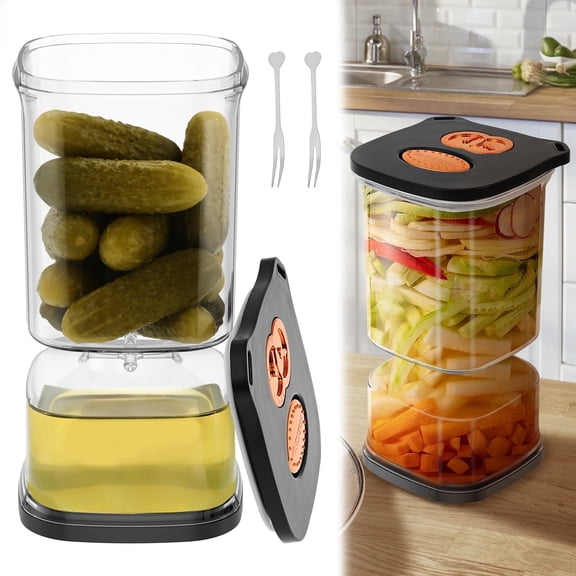 34Oz Glass Pickle Container with Strainer Olive Hourglass Jar Pickle Jar Upside Down Kimchi for Jalapenos Leakproof Airtight Lids