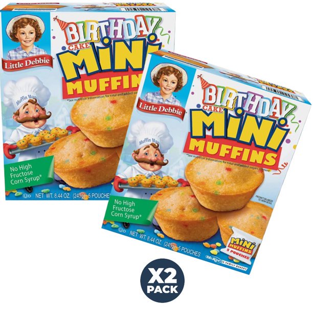 Little Debbie Birthday Cake Mini Muffins 5 Individual Pouches, 20 Mini Muffins Total pack of 2