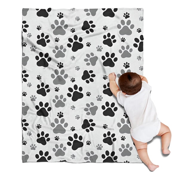 Grey Dog Paw Footprint Blanket,Comfortable Soft Flannel Throw Blanket,All Season,Warm Lightweight Blankets for Sofa Bed Couch Living Room Chair,30"x40"