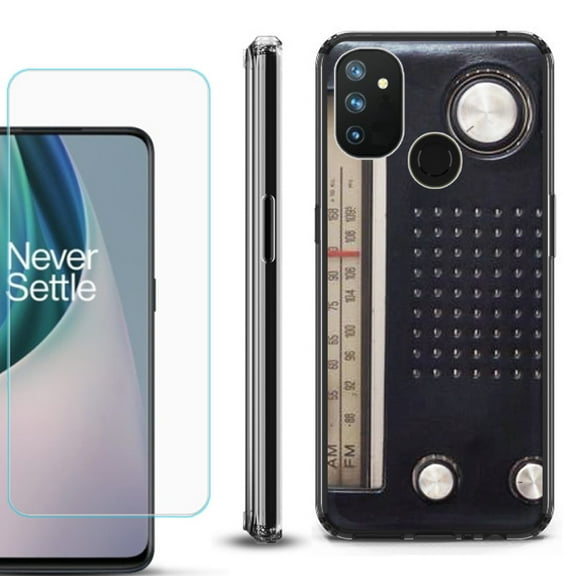 Shockproof Bumper Phone Case for OnePlus Nord N100, with Tempered Glass Screen Protector, by OneToughShield ® - Vintage Radio