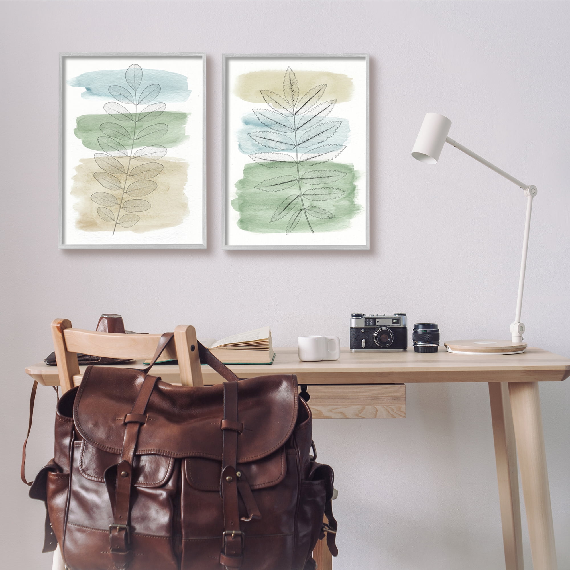 Stupell Industries Spring Forest Branches Over Soft Cool Neutrals Botanical & Floral Painting Gray Framed Art Print Wall Art, 16 x 20, Set of 2