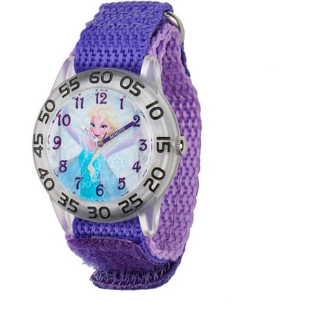 Disney Frozen Elsa Girls' Plastic Case Watch, Purple Nylon Strap