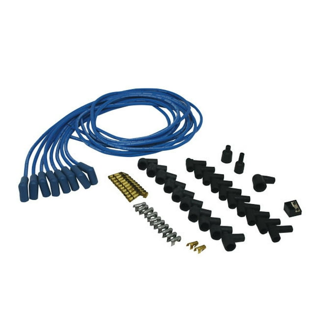 Moroso Performance Spark Plug Wire Set 73225 Blue Max; Unassembled; Blue; 8 Millimeter; Spiral Core; 90 Degree Spark Plug Boot; HEI/Non-HEI Distributor Boot; 800 Ohms Per Foot Resistance
