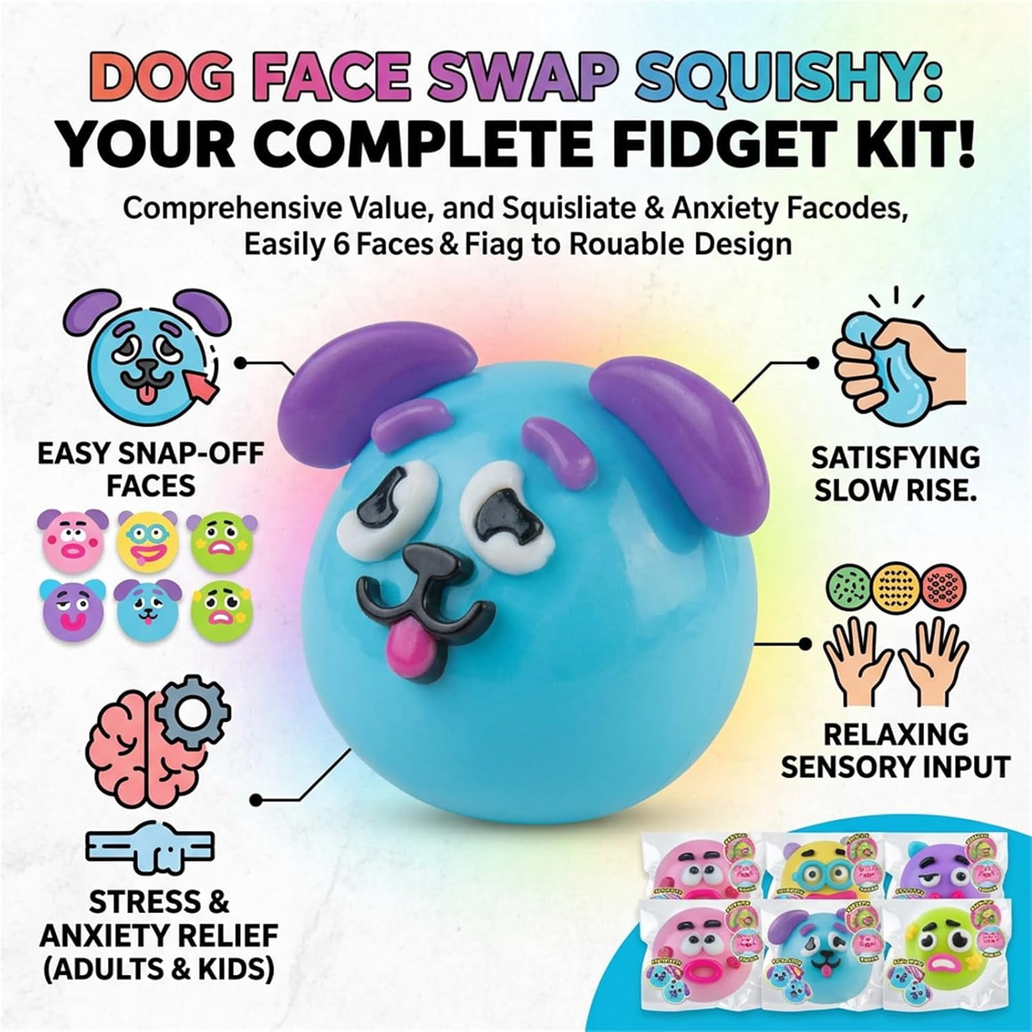 5-Pack Smushers Squishy Face Swap Set | Adult Anxiety Relief Sensory Fidget Toy Bundle