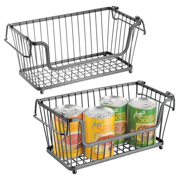 mDesign Stackable Metal Basket for Kitchen Storage Wire Farmhouse Bin Basket w/ Handles for