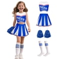 thumbnail image 2 of IROOZIGOTO Girls Cheerleader Costume Set Blue White Sleeveless Cropped Top Pleated Skirt with Pom Poms Socks for Halloween Cosplay Themed Party, 2 of 9
