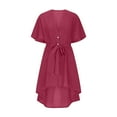 thumbnail image 4 of Sevevn Women's Summer Short Dresses Short Sleeve Color Block Loose Trendy Imitation Cotton And Linen Mini Dress Witn Button Pocket Early Access Deals Wine XL, 4 of 6