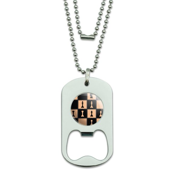 Chess Board Pieces Pattern Military Dog Tag Bottle Opener Pendant