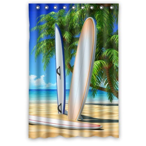 GreenDecor Surfboard On Beach With Palm Trees Waterproof ...