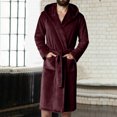 thumbnail image 2 of TOWED22 Mens Terry Bath Robe, Plush Hooded Cotton Cloth Knee-Length Robes for Spa, Shower, Soft Towel Bathrobes with Pockets(A01-Red,5XL), 2 of 5