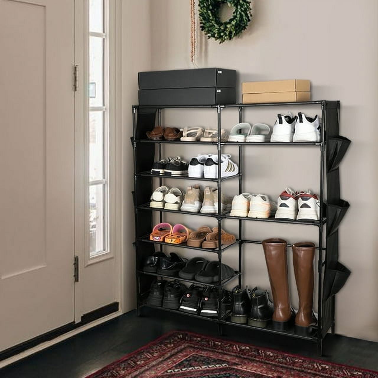 7-Tier Dual Shoe Rack Free Standing Shelves Storage Shelves Concise-Black -  18 x 10.5 x 43.5 - Bed Bath & Beyond - 28430741