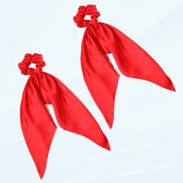 Pack of 2 Knotted Bow Hair Scrunchies Elastic Hair Scarf Black Hair Ties Bands Satin Hair Ribbon Scrunchy Red Ponytail Holder for Women and Girls (Red)