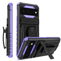 For Google Pixel 6A Case with Belt Clip Holster, Heavy Duty Military Grade Drop Protective, 360° Rotating Kickstand Shockproof TPU Shell Durable Rugged Cover For Google Pixel 6A, Purple
