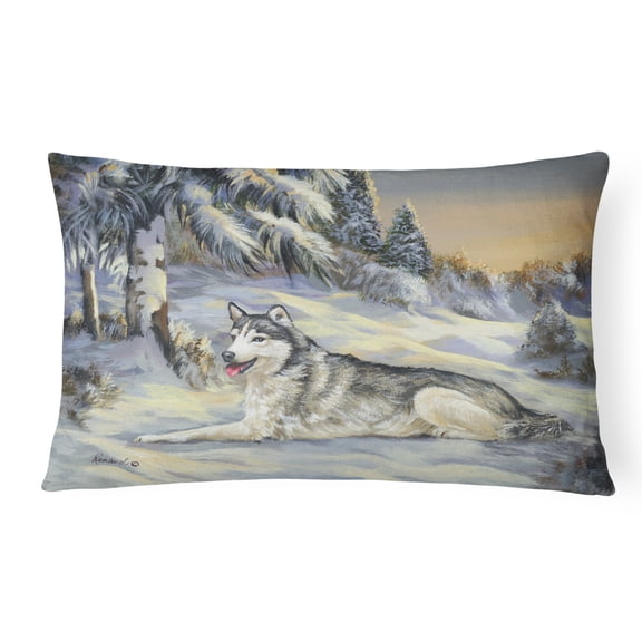 Carolines Treasures PPP3274PW1216 Siberian Husky Winterscape Canvas Fabric Decorative Pillow  12H x16W multicolor