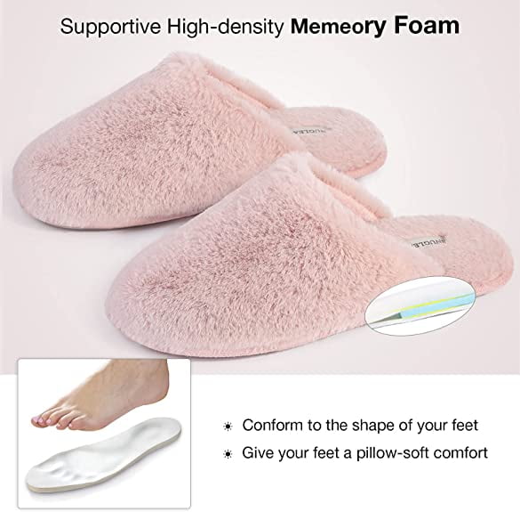 Snug Leaves Women's Fuzzy House Memory Foam Slippers, Furry, 53% OFF