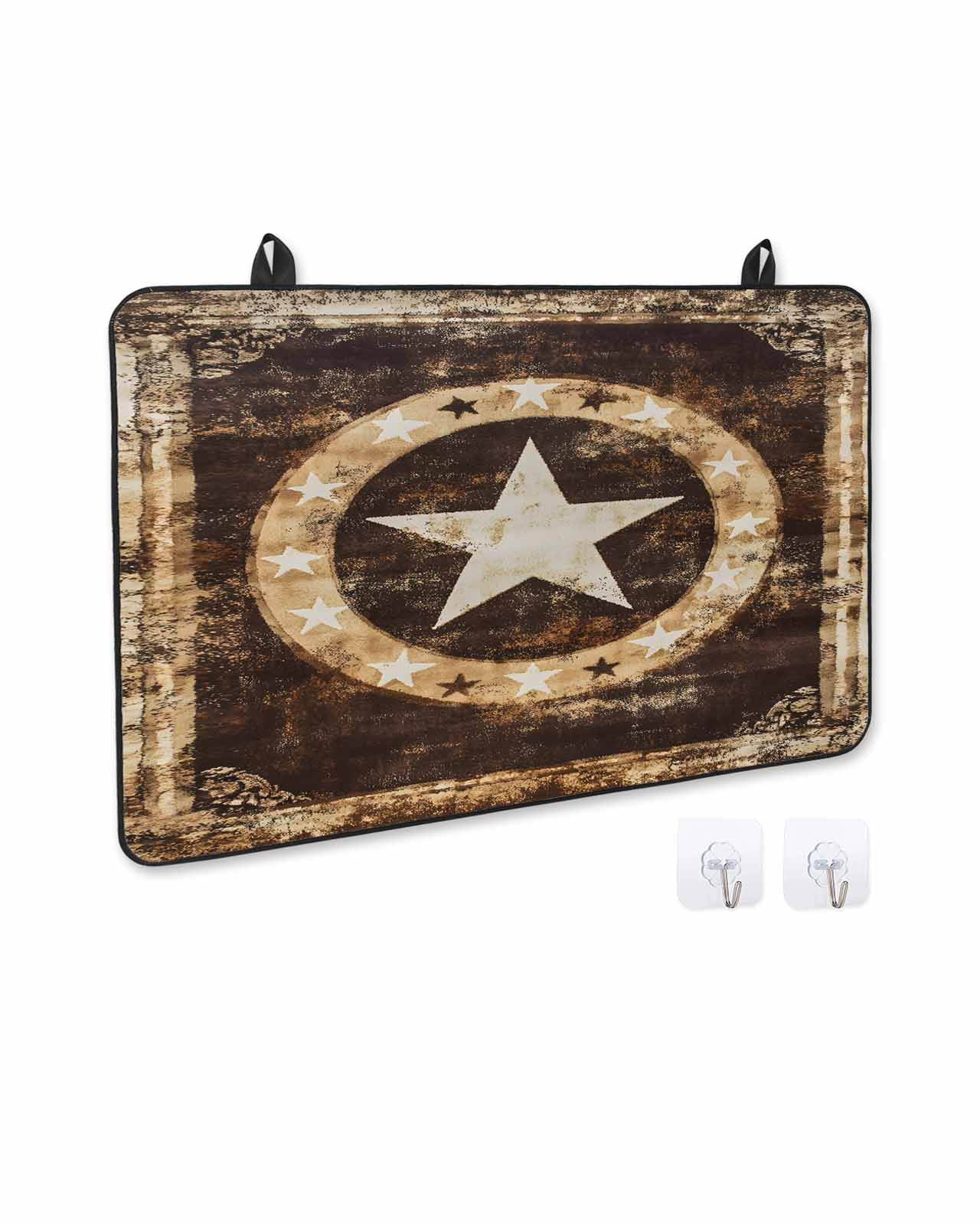 nqOlkjepod Large Induction Cooktop Protector Mat 24"x21", Brown Star Texas Stove Top Covers for Electric Stove, Vintage Western Country Wooden Stove Burner Cover Mats, Glass Top Stove Cover