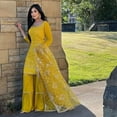 thumbnail image 2 of Beautiful Georgette Punjabi Style Sharara Suit For Women Ready Wear Salwar Kameez With Dupatta Yellow size 40, 2 of 5