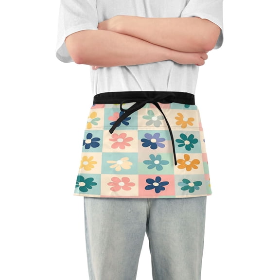 Yayeee Waist Apron with Pockets for Cooking Waterproof Half Server Aprons, Green Floral