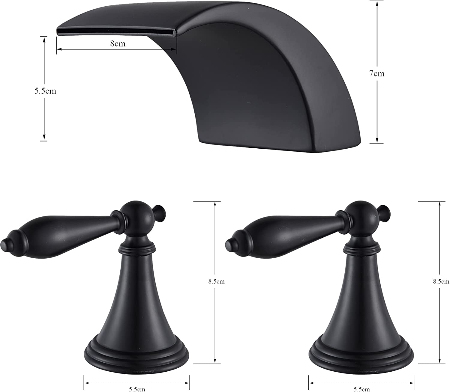 Zovajonia Bathroom Faucet 3 Hole Vanity Basin 8 Inch High Arc Swan Sink Faucet Mixer Bronze Bath Faucets ,  Widespread bathroom faucets for sink 3 hole Waterfall Tub Faucet Oil Rubbed Bronze