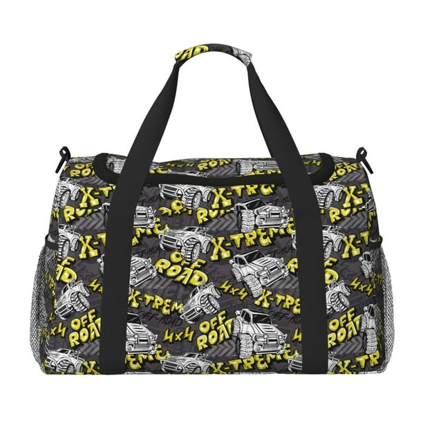 Disketp White Retro Off-Road Vehicle Bolsa de Viaje Tipo Duffle, Bolso de Mano para Fin de Semana para Mujer, Bolsa de Gimnasio Ligera para Hombre, Esencial para Viajes