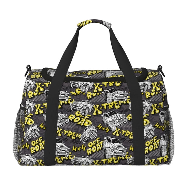 Disketp White Retro Off-Road Vehicle Bolsa de Viaje Tipo Duffle, Bolso de Mano para Fin de Semana para Mujer, Bolsa de Gimnasio Ligera para Hombre, Esencial para Viajes