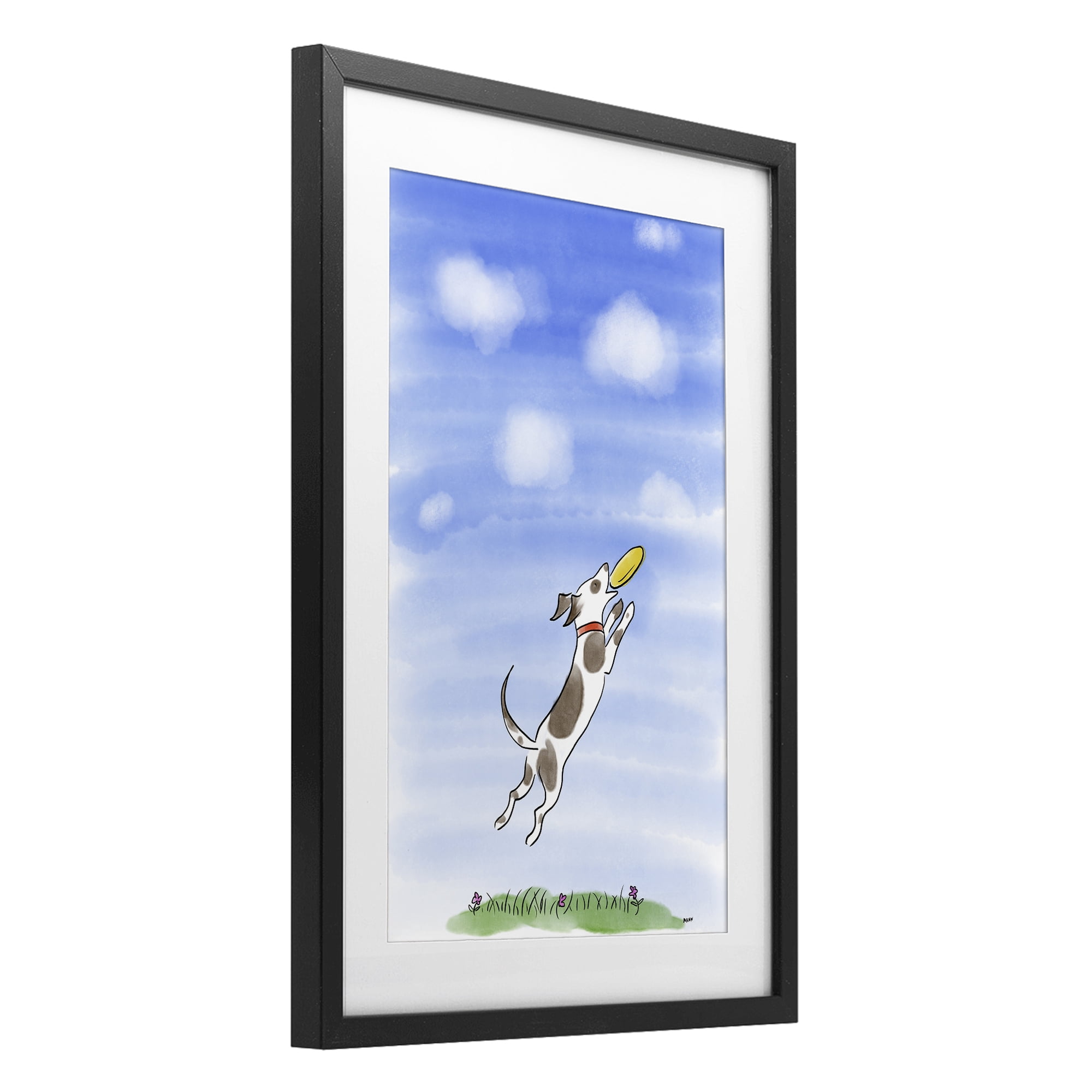 Stupell Industries Dog Catching Frisbee Black Framed Print Under Glass, design by Patti Mann