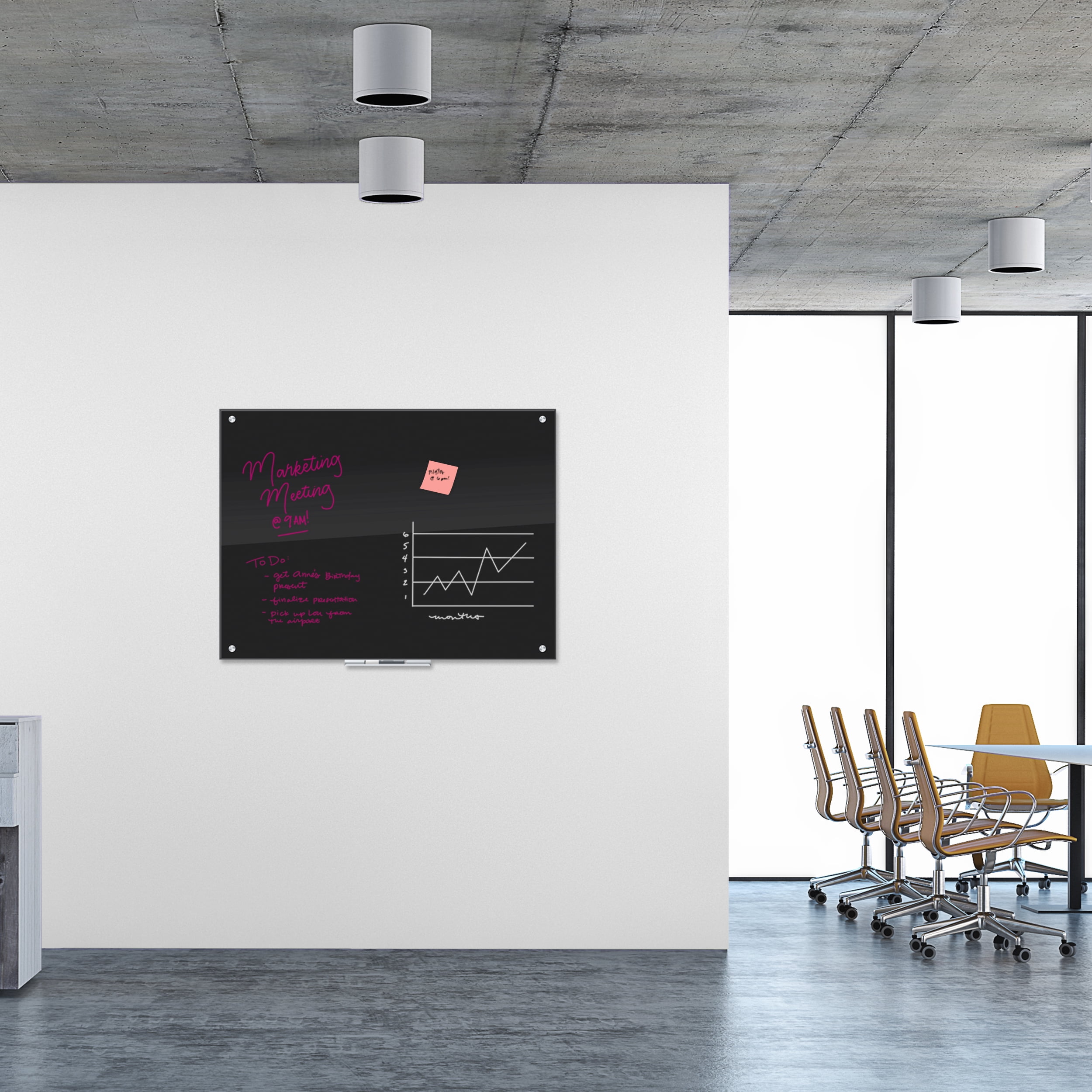 U Brands Glass Dry Erase Whiteboards, 48 x 36 inches, Black Surface, Frameless