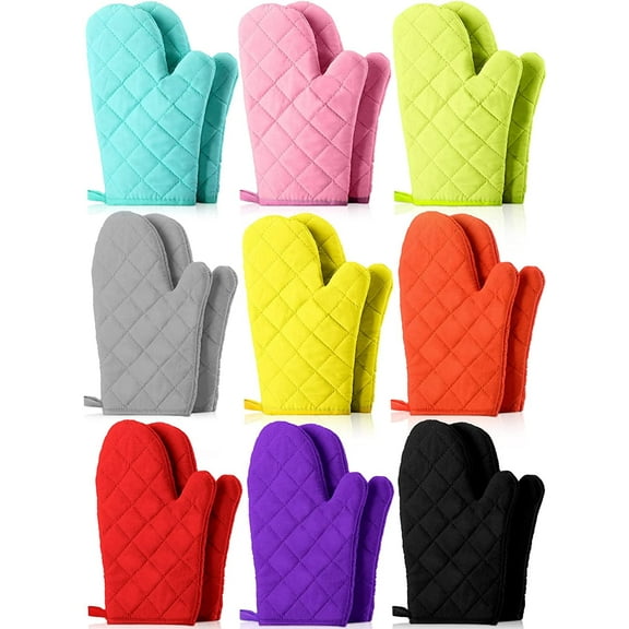 2PCS Oven Mitts Quilted Terry Cloth Lining Heat Resistant Kitchen Gloves Thick Hot Polyester Cotton Oven