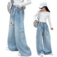 thumbnail image 6 of XXWXYD Girls Straight Leg Jeans Girls Cargo Jeans Baggy Barrel Leg Drawst𝗋ing Trousers Y2K Skater Boyfriend Denim Pants Casual Elastic Waist Streetwear Jeans, 6 of 9