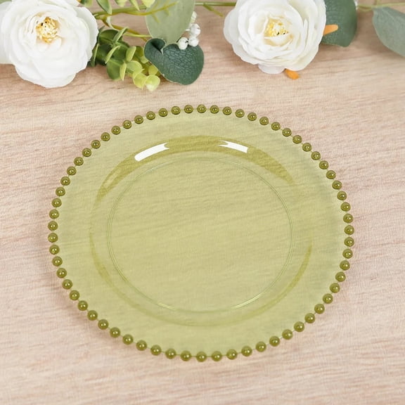 Balsa Circle 10 Round 8" Transparent Dusty Sage Green Gold Disposable Plastic Salad Plates Beaded Trim Party Events Home Decorations Supplies
