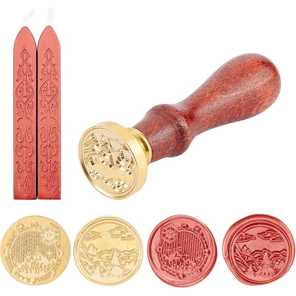 5PCS Wax Seal Kit 2 Pieces Brass Wax Seal Stamp Heads with 2 Pieces Wax Sealing Sticks and 1 Piece Universal Wood Handle for Invitations Cards Gift Decoration diy