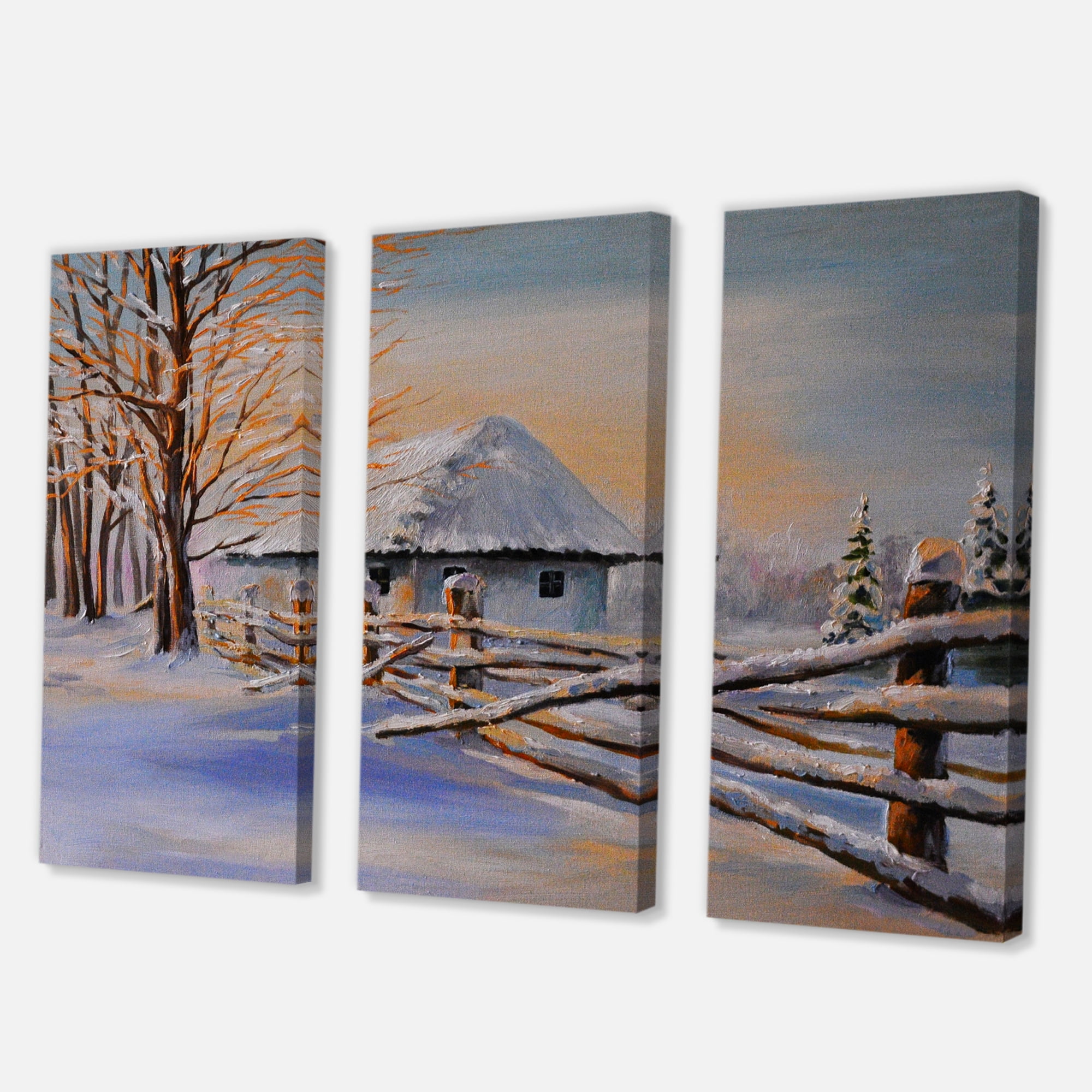 Designart ' Traditional Cottage Covered With Snow In Winter II ' Traditional Canvas Wall Art Print