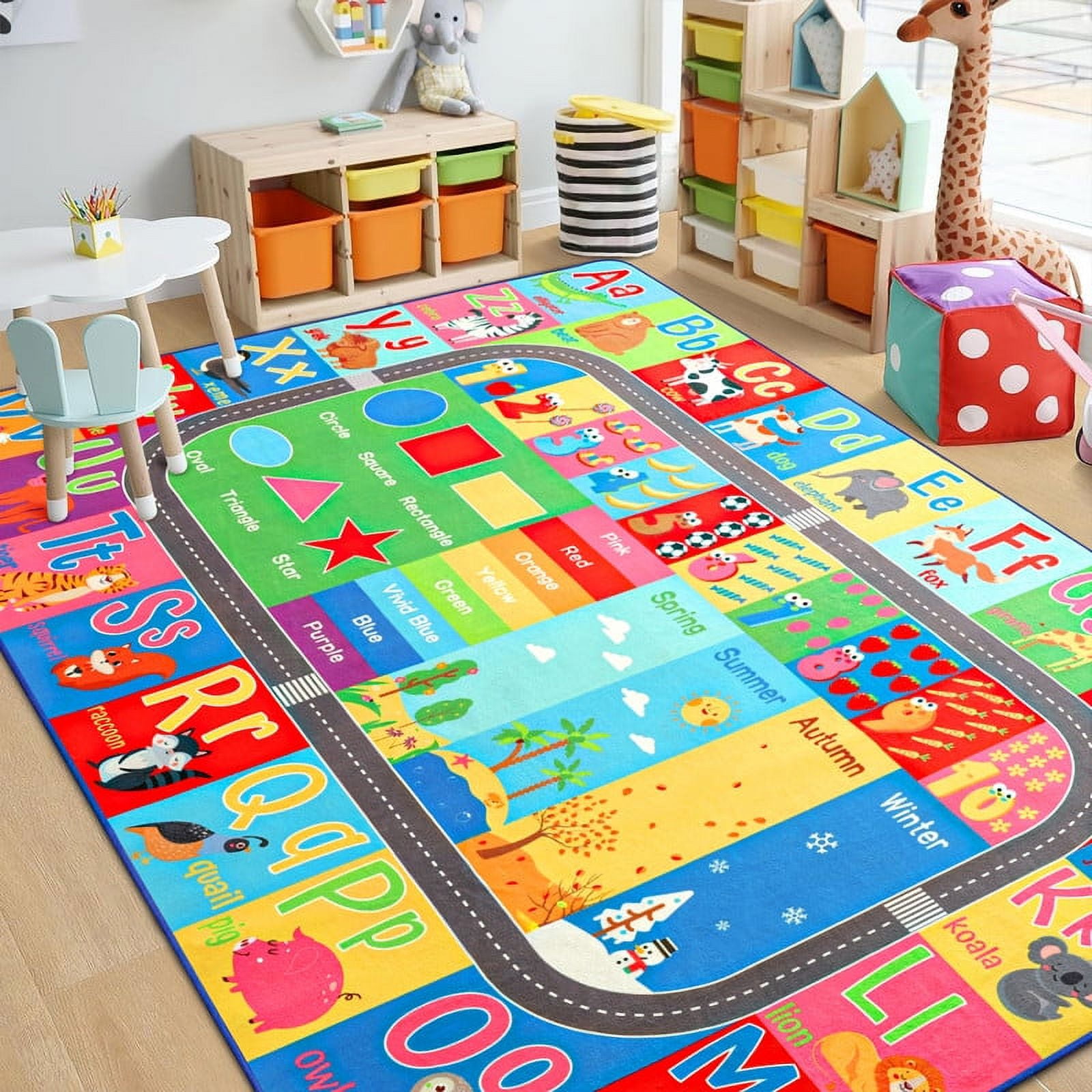 Lochas Kids Carpet Play Mat Educational Learning Rugs for Playing Children Area Rugs for Bedroom Playroom Nursery,Blue,7x10 Feet