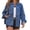 Blue, variant on Women's turn Down Collar Solid Color Casual Denim Jacket with Open Front Daily Wear