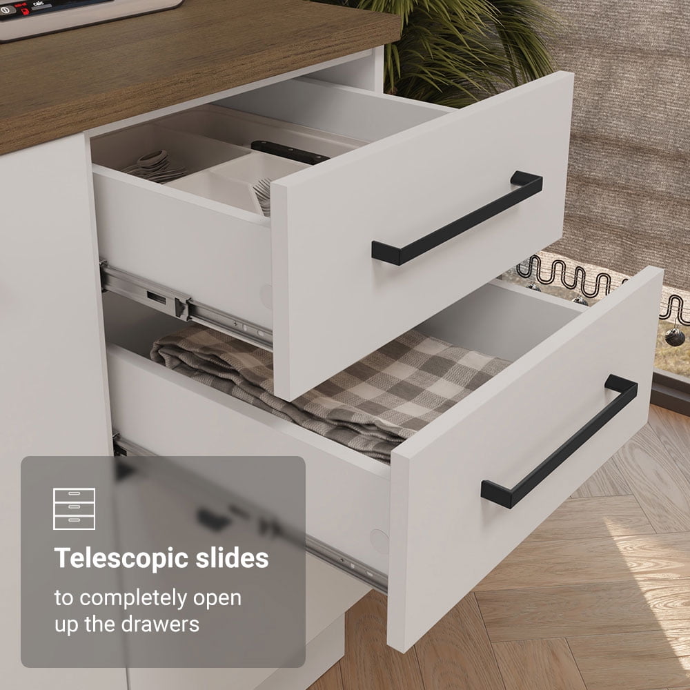 Madesa Coffee Bar Cabinet with 2 Doors and 3 Drawers Storage Unit for Kitchen, Dining Room, or Office – White