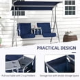 thumbnail image 4 of Outsunny 2 Person Porch Swing with Stand, Outdoor Swing with Canopy, Pivot Storage Table, 2 Cup Holders, Cushions for Patio, Backyard, Dark Blue, 4 of 9