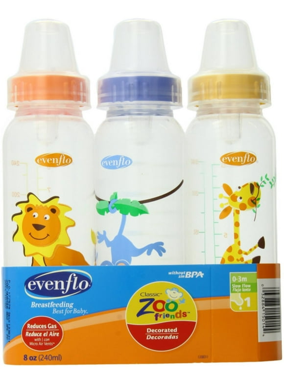 Evenflo Classic Zoo Friends Standard Bottles 8 Oz 3 Each